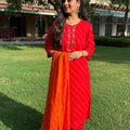 Priya Red Leheriya Suit Set