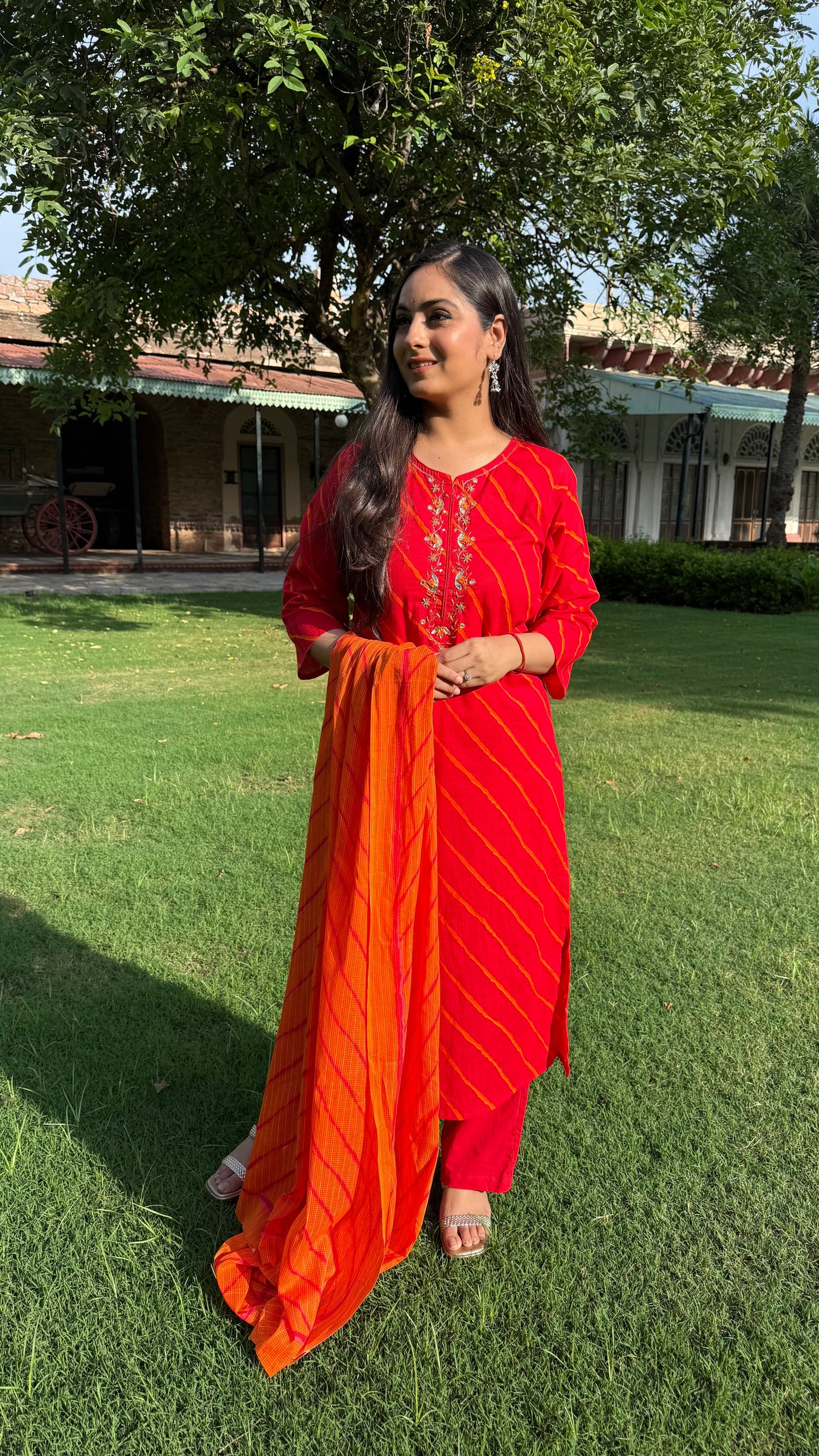 Priya Red Leheriya Suit Set