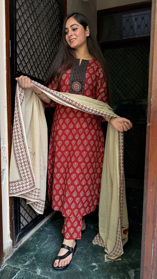 Chahat Rust Cotton Suit