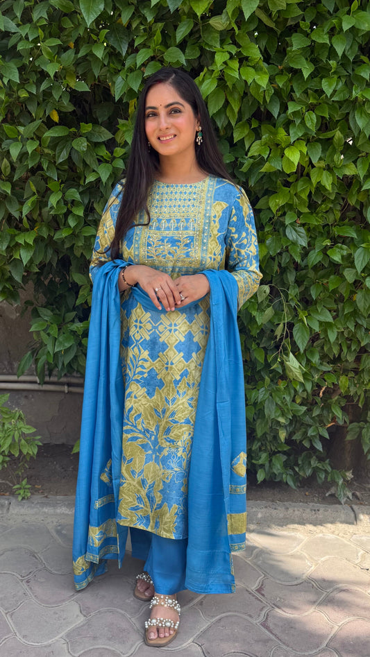 Nitya Blue Geometric Print Suit