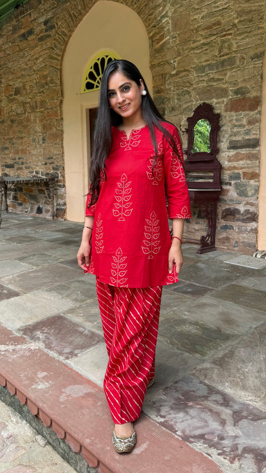 Meera Red Bandhej Farshi Set