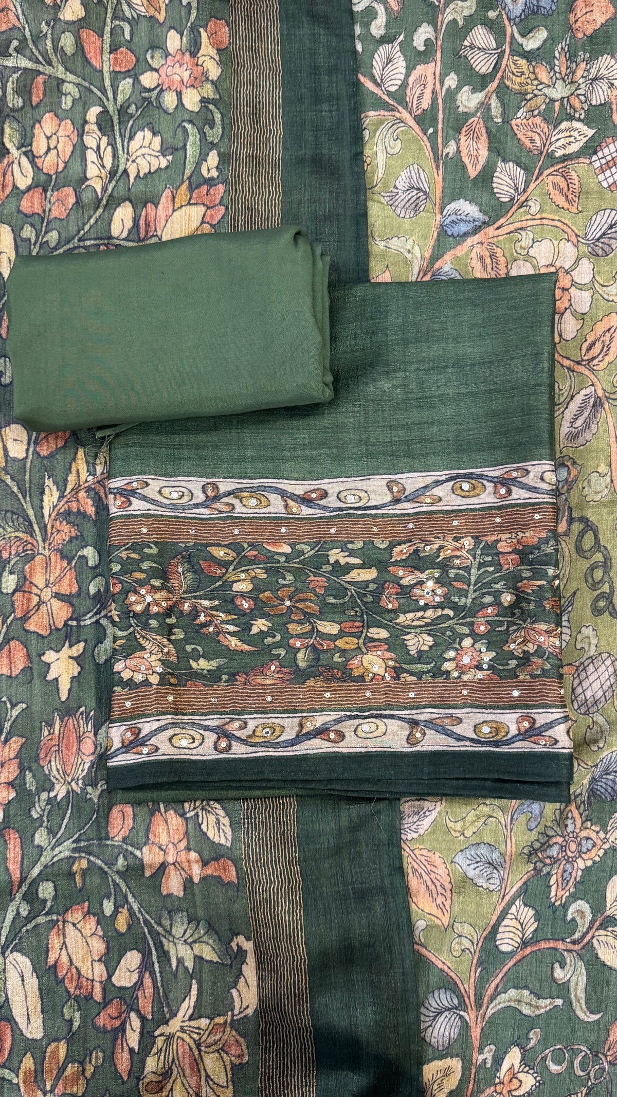 Sana Green Floral Print Unstitched Suit