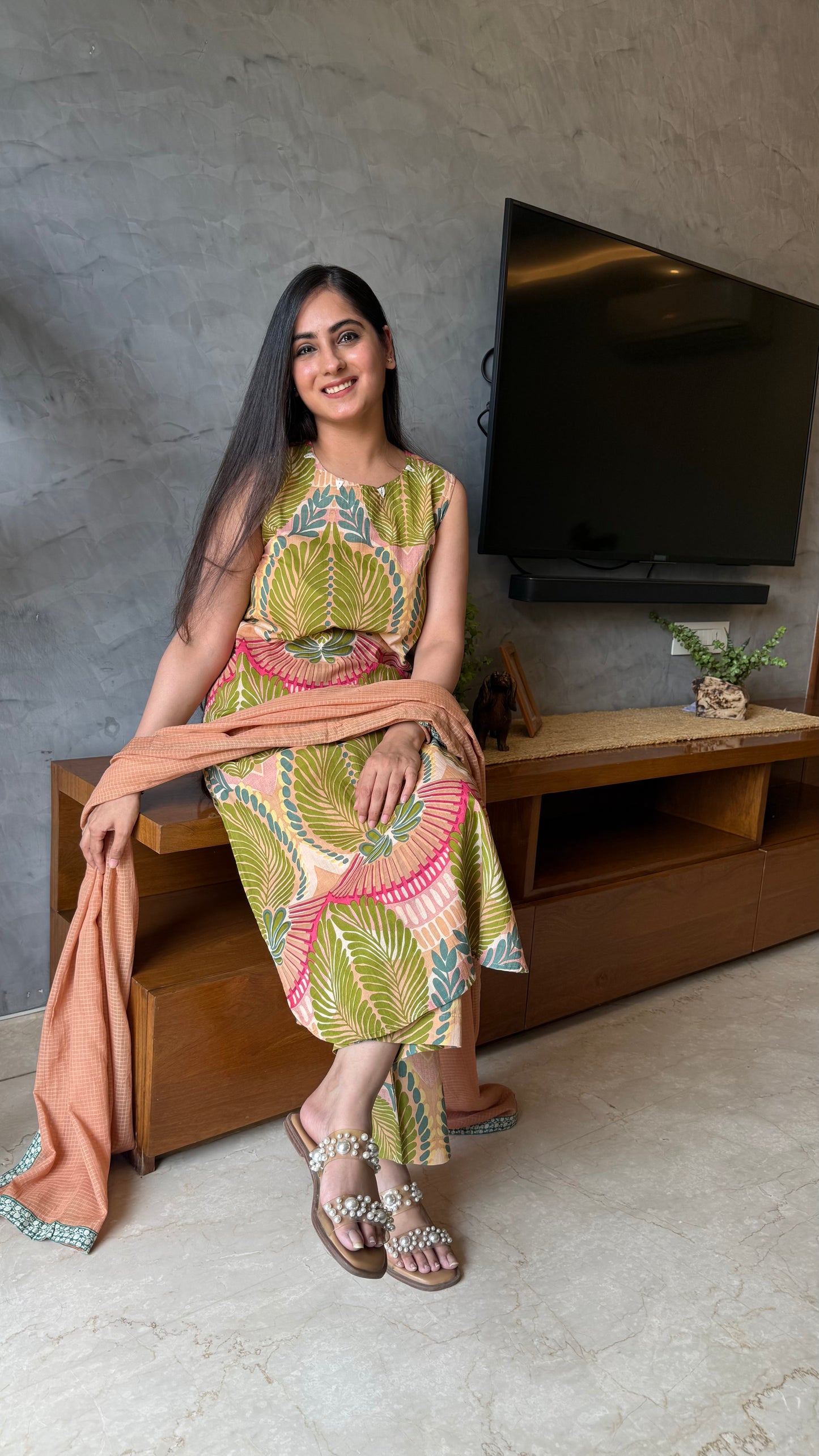 Shagun Beige Sleeveless Suit