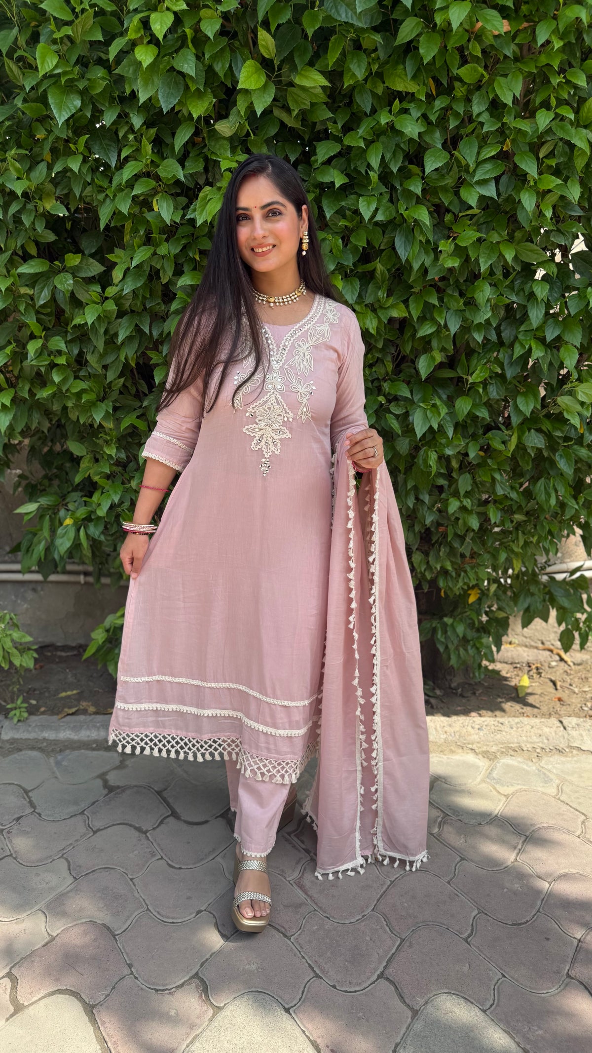 Tara Pink Embroidered Suit