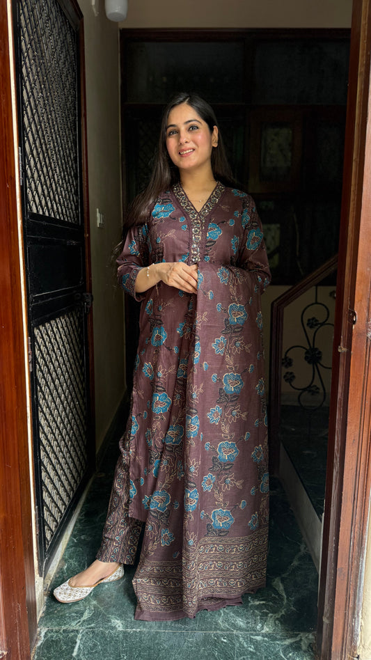 Rooh Coffee Brown Cotton Suit