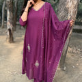 Isha Wine Mul Chanderi A-Line Suit