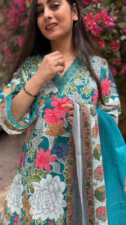 Aisha Teal Lace Suit