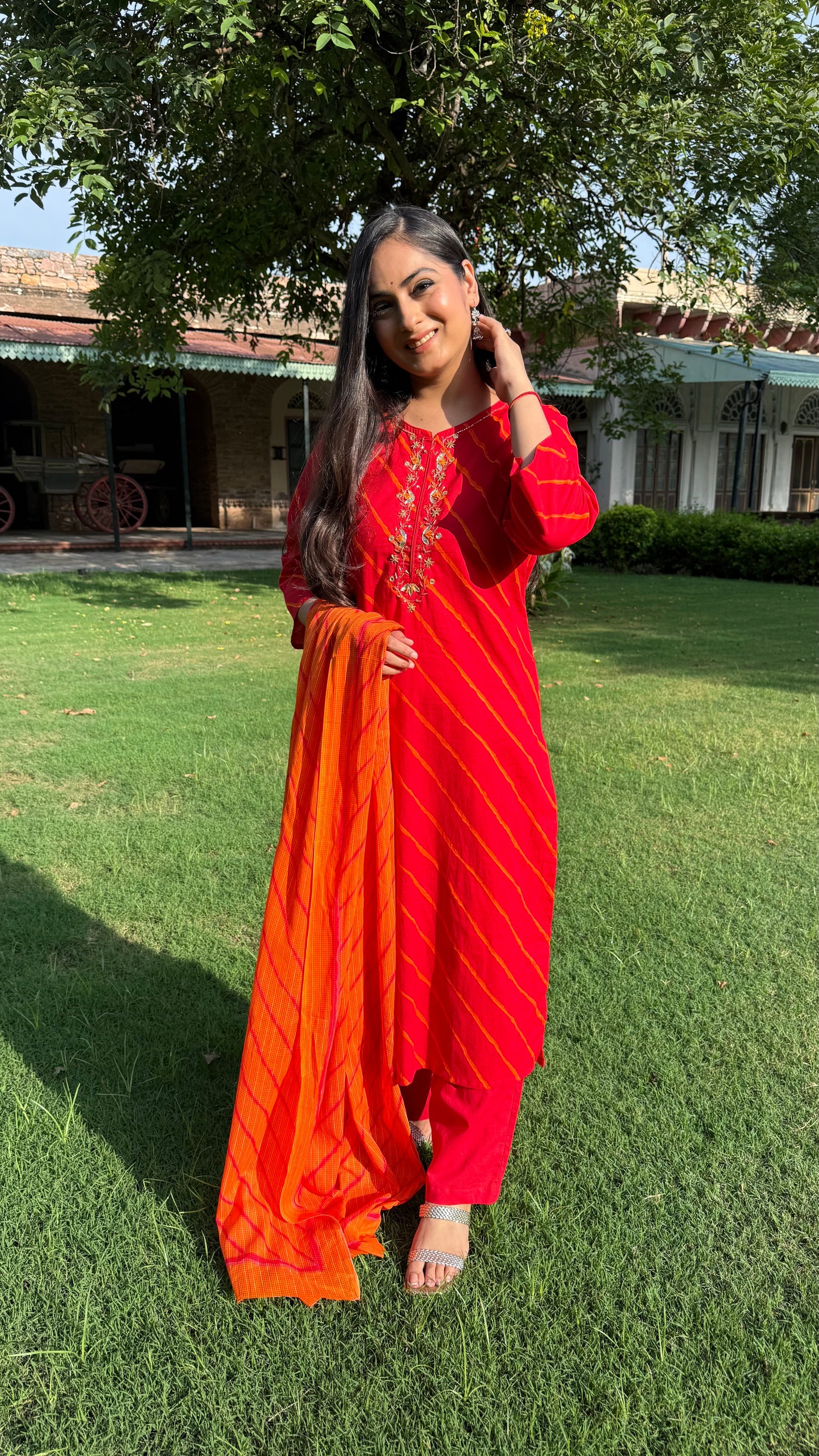 Priya Red Leheriya Suit Set