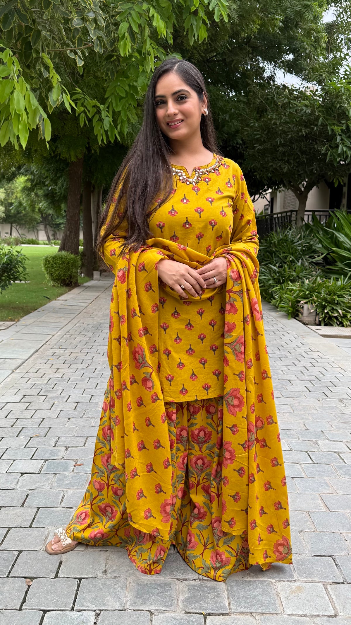 Manya Mustard Floral Sharara Suit