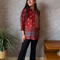 Rustic Maroon Button-Down Top