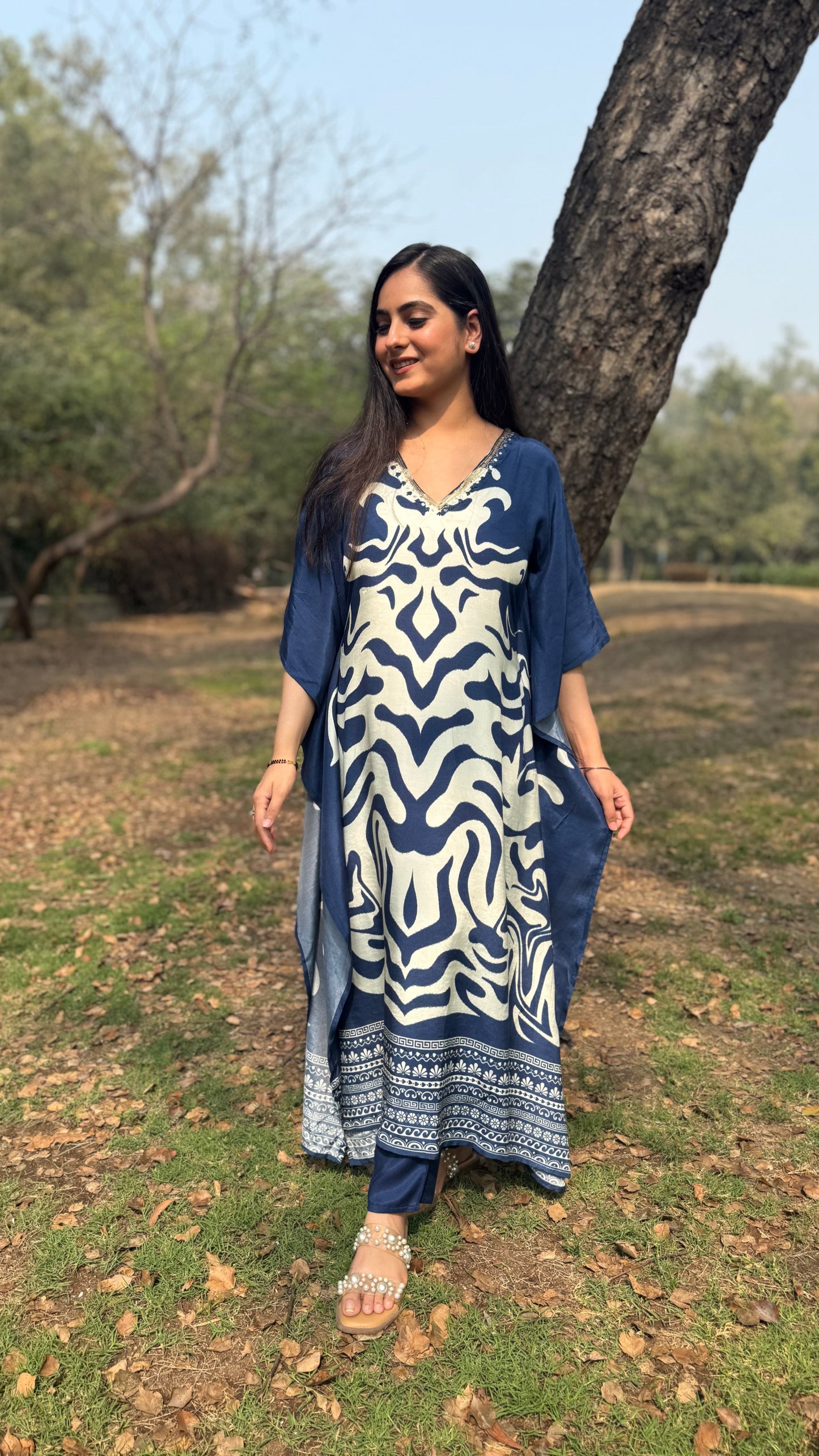 Rehmat Blue Muslin Kaftan Set