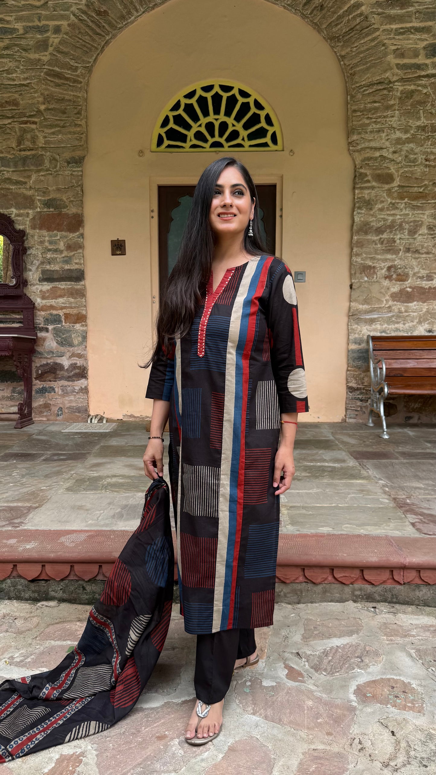 Anya Black Geometric Print Suit