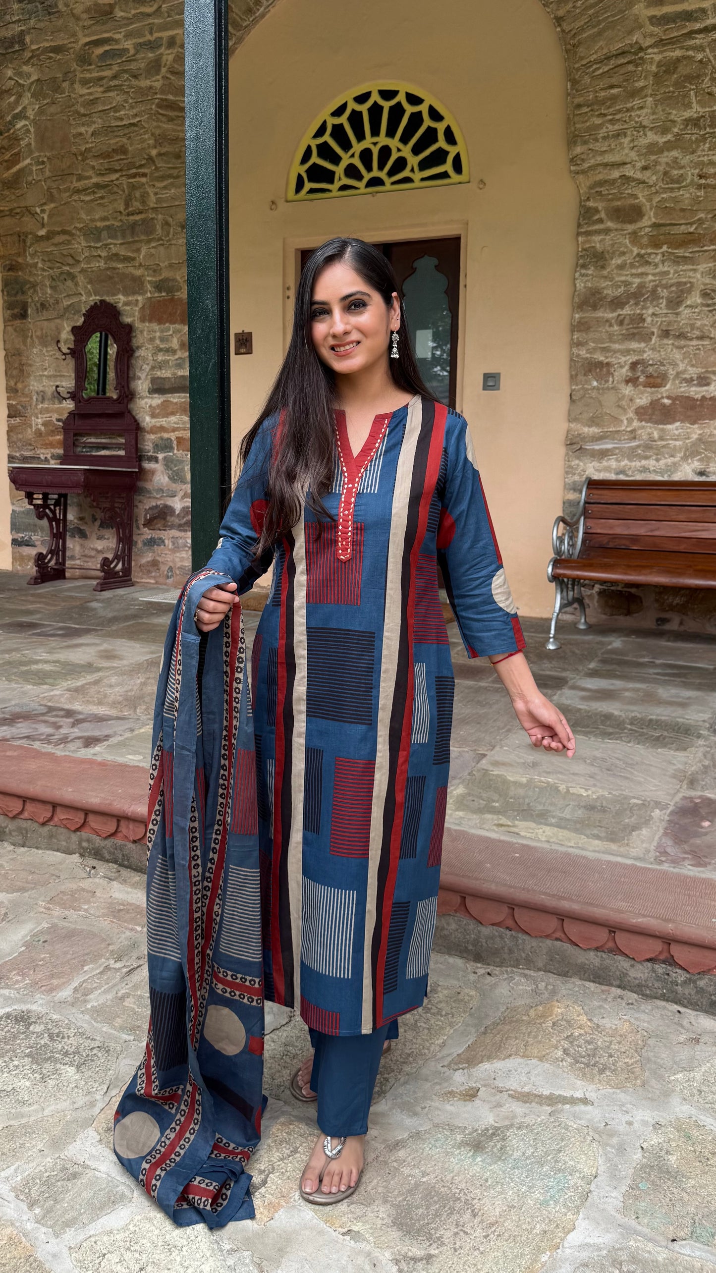 Anya Blue Geometric Print Suit