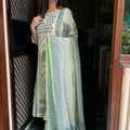 Meena Cream Blue Cotton Suit
