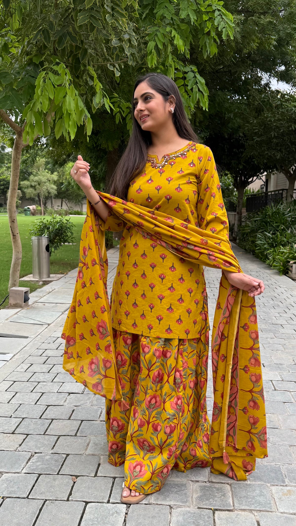 Manya Mustard Floral Sharara Suit