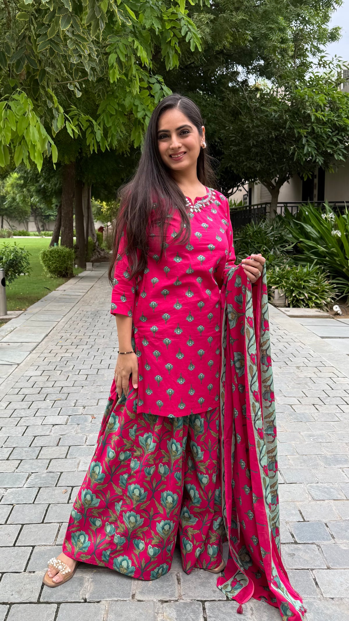 Manya Pink Floral Sharara Suit