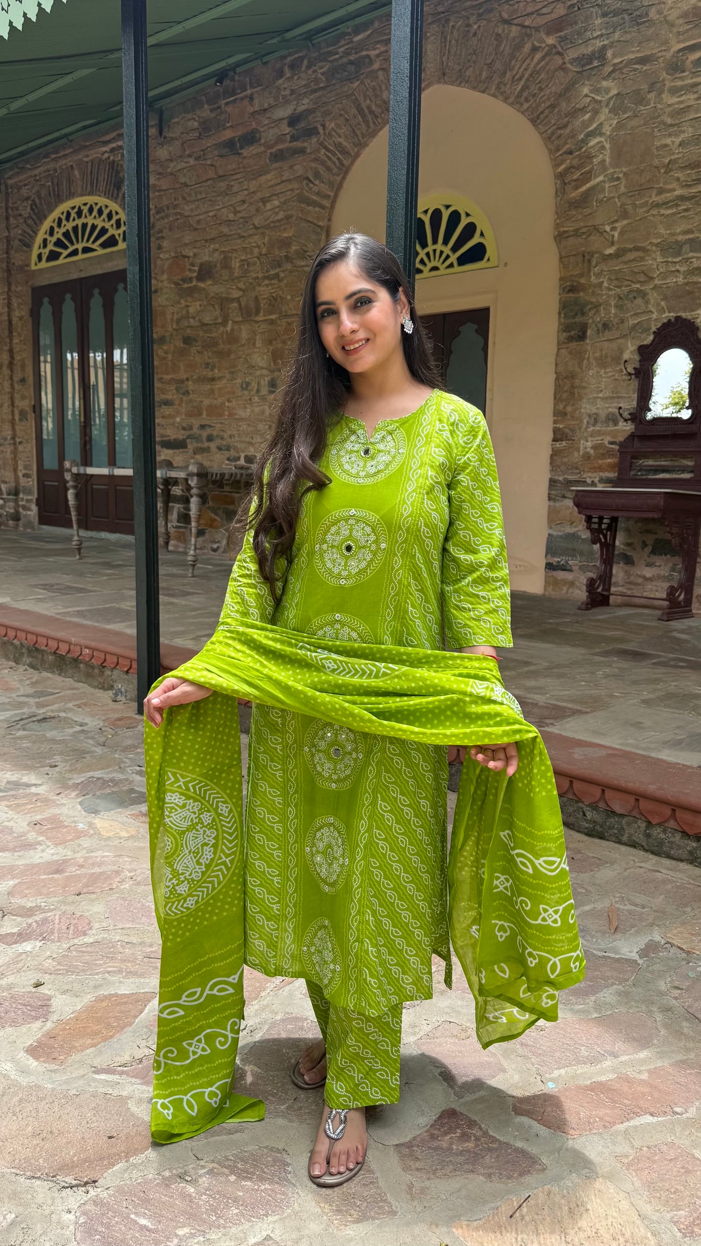 Green Bandhej Suit Set