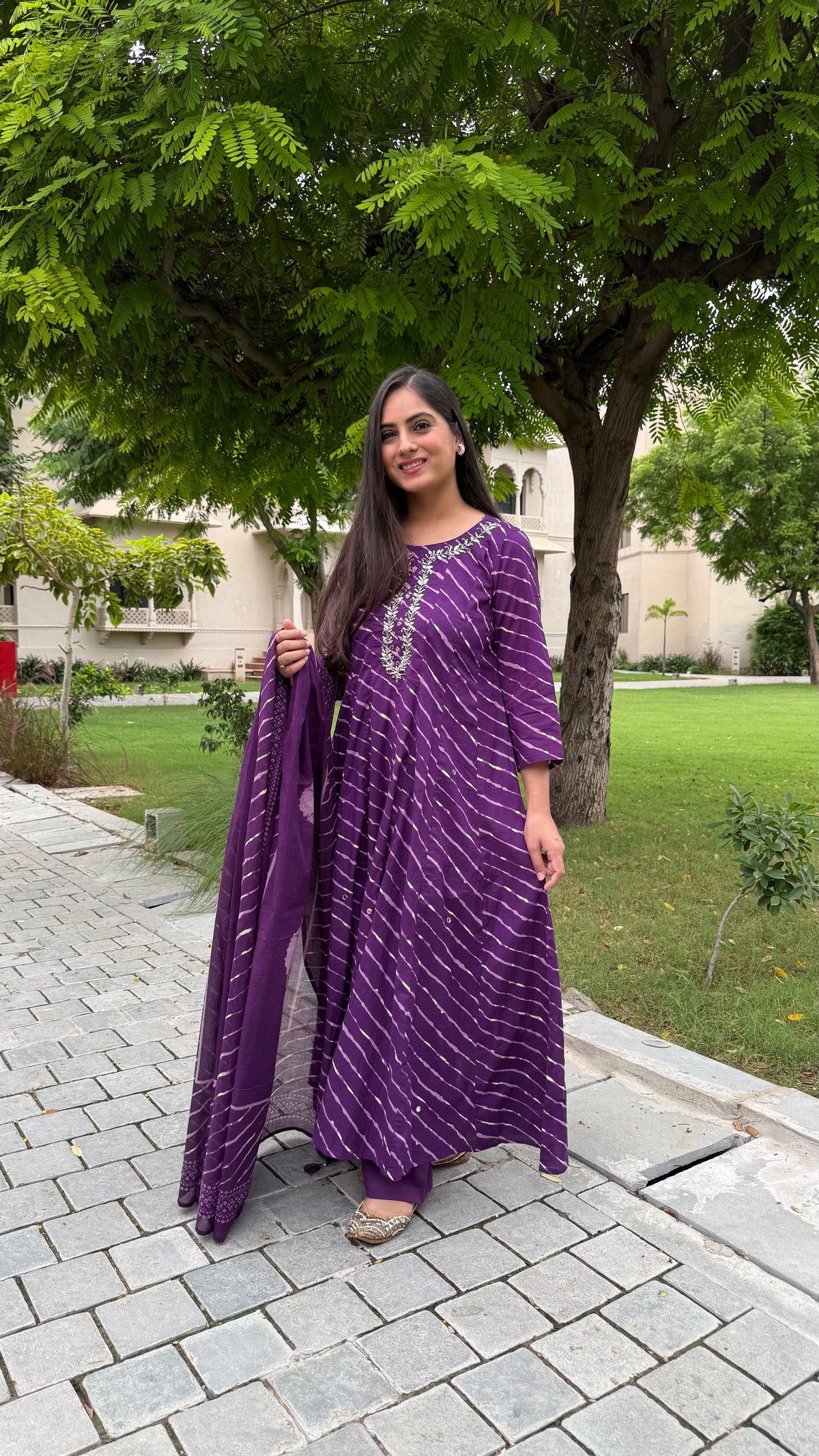 Kyra Purple Leheriya Anarkali Set