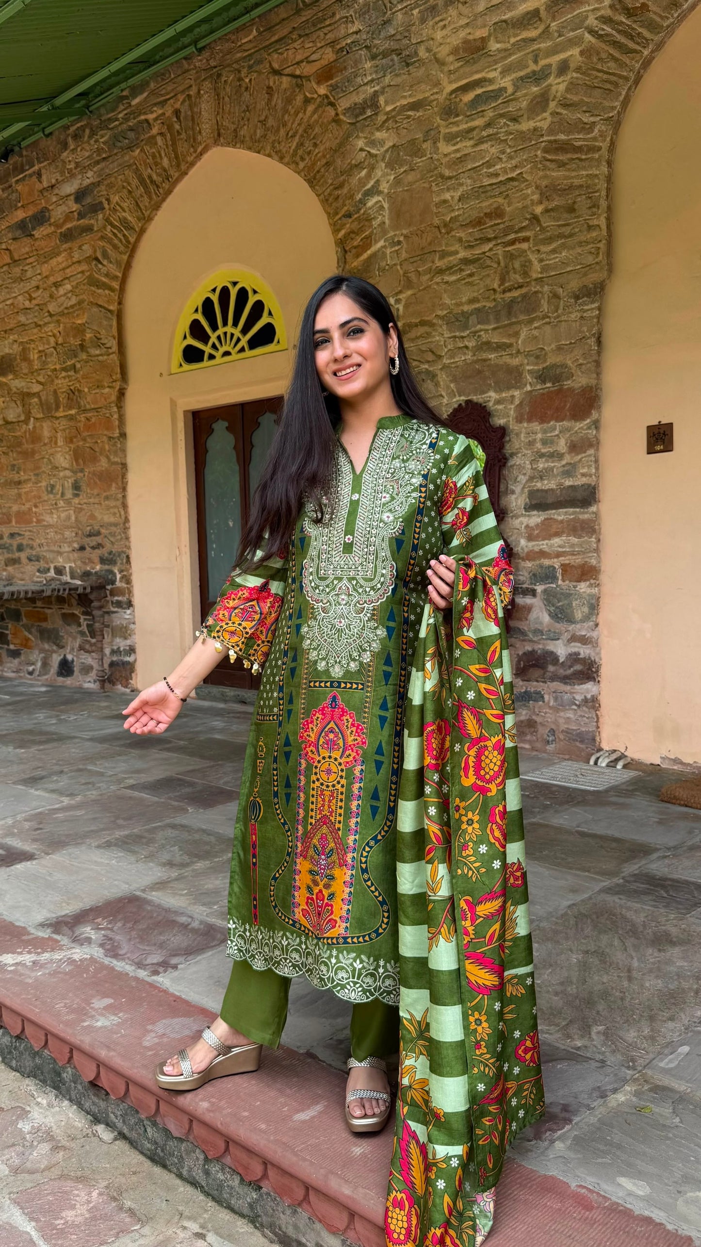 Meher Green Mandala Print Suit