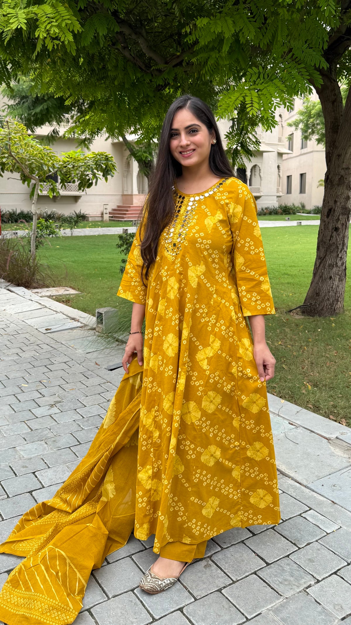Kavya Mustard Shibori Anarkali Suit