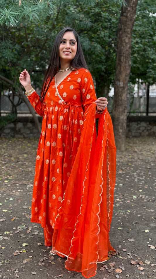 Ria Orange Angrakha Set