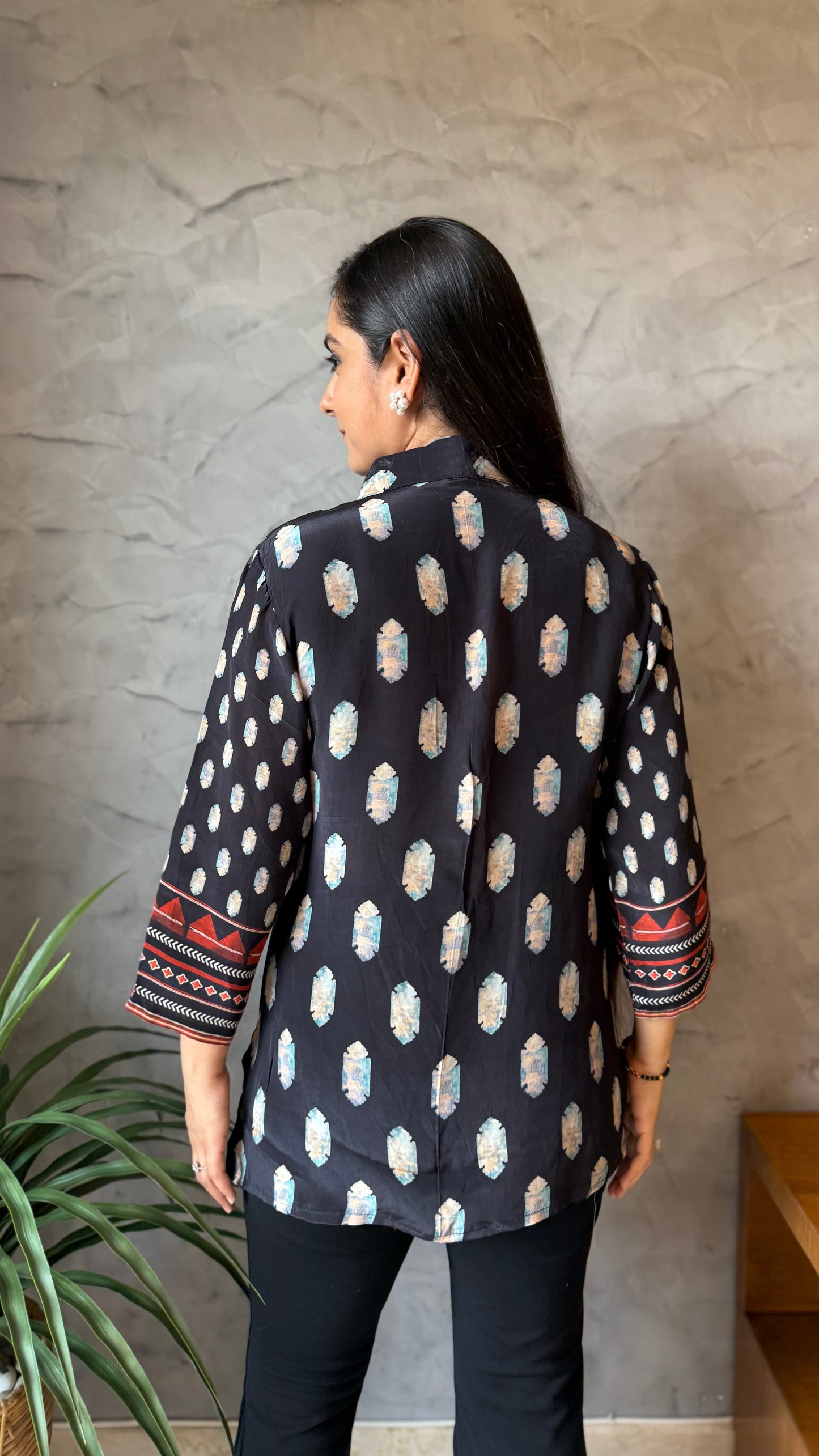 Midnight Printed Button-Down Top