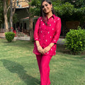 Anaira Pink Embroidered Coord Set
