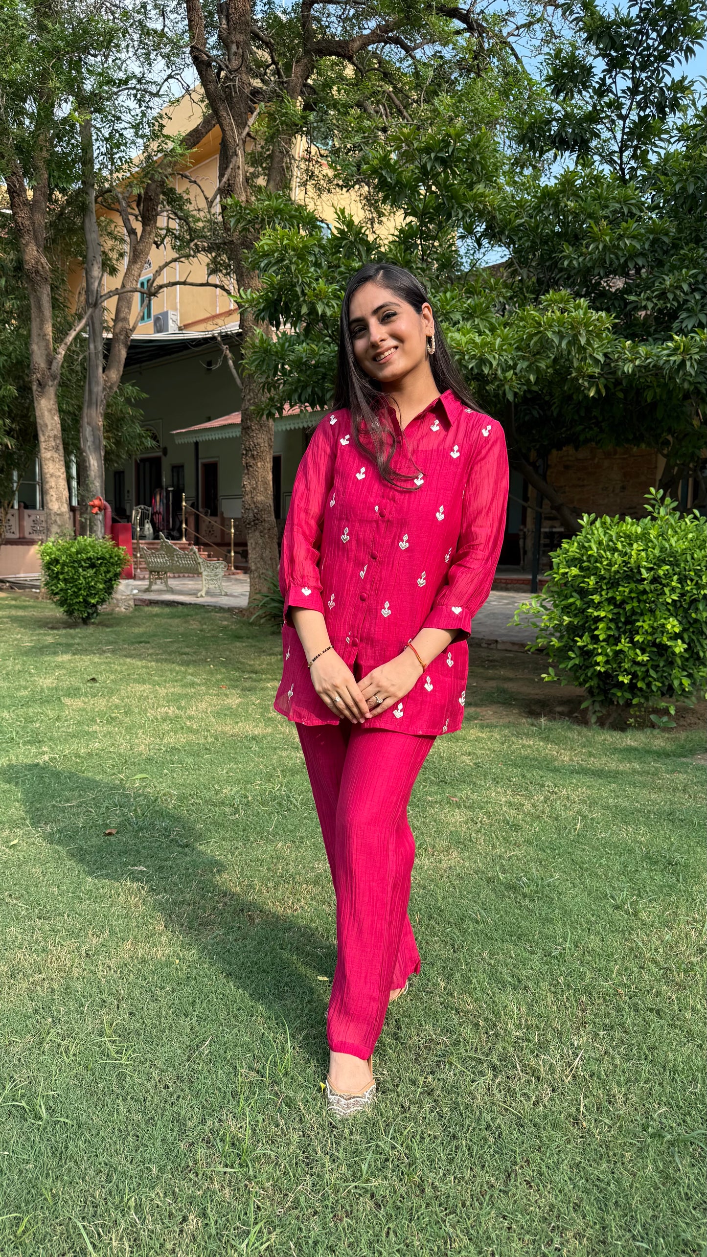 Anaira Pink Embroidered Coord Set