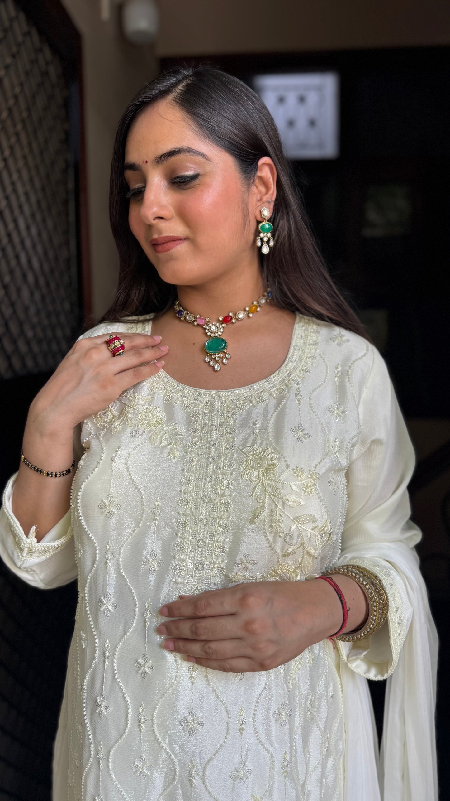 Shifa Cream Embroidered Suit