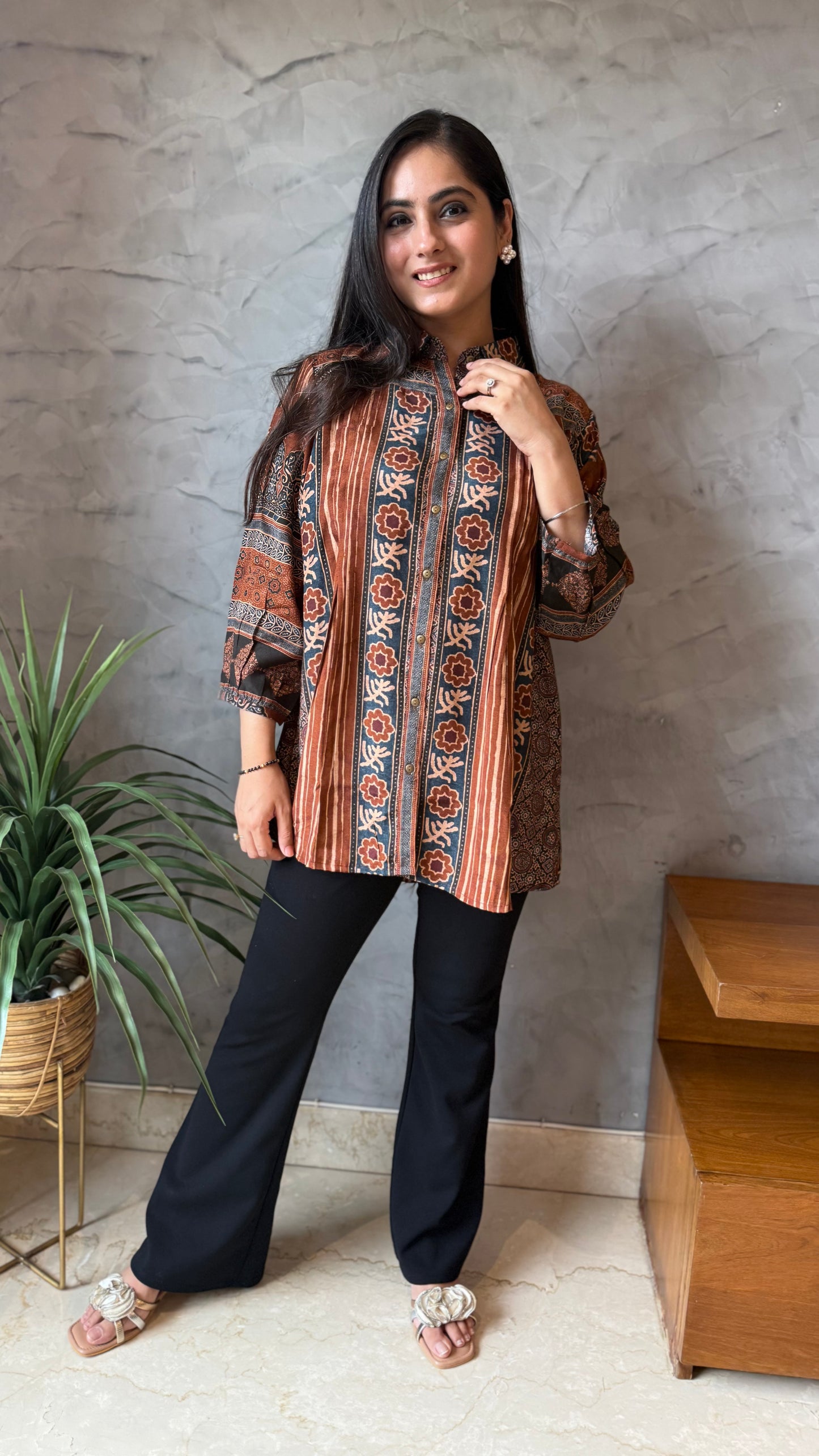 Brown Striped Printed Top
