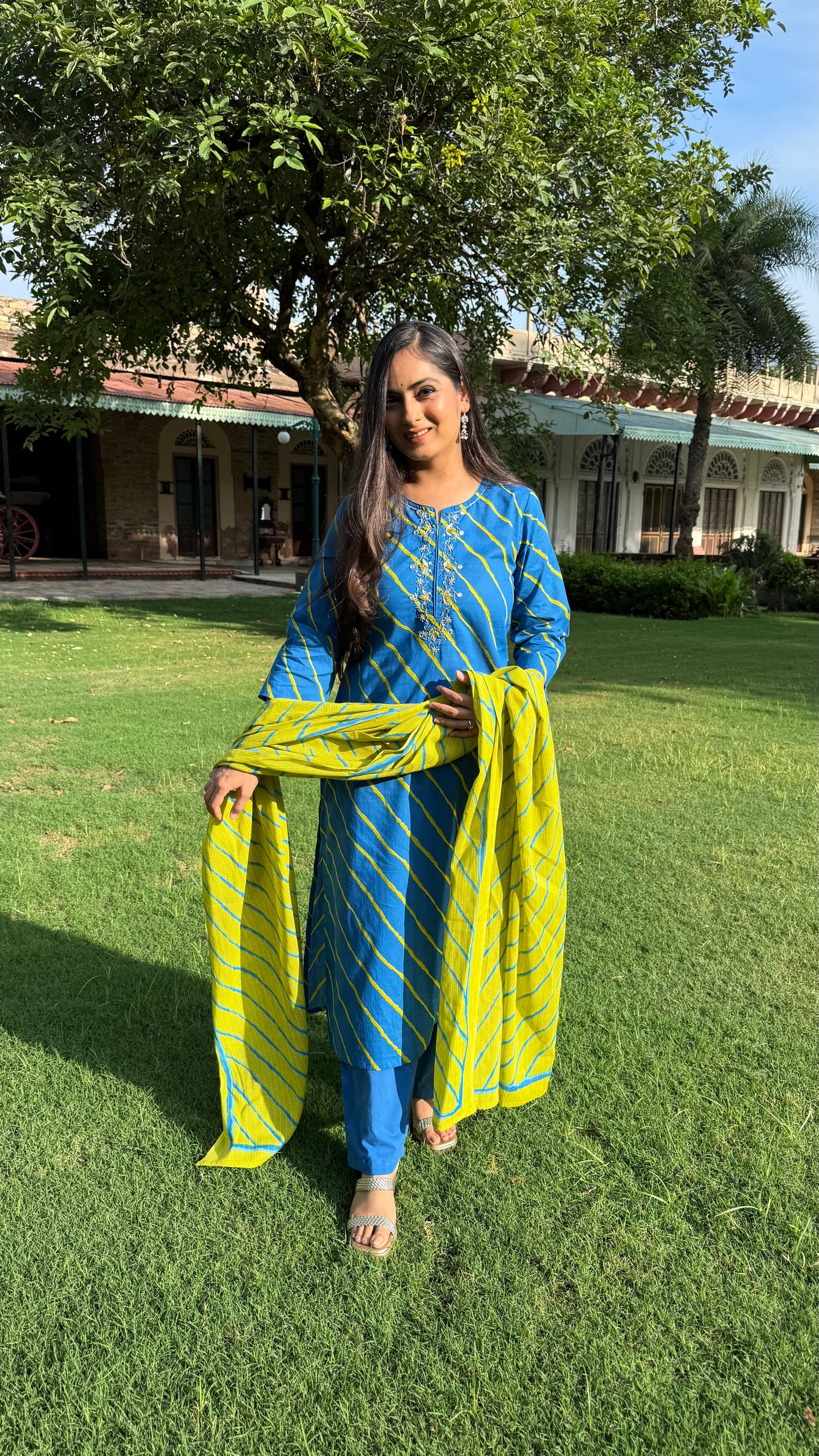 Priya Blue Leheriya Suit Set
