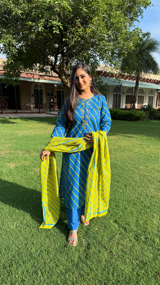 Priya Blue Leheriya Suit Set