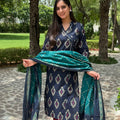 Ikkat Blue Wrap-Style Suit Set
