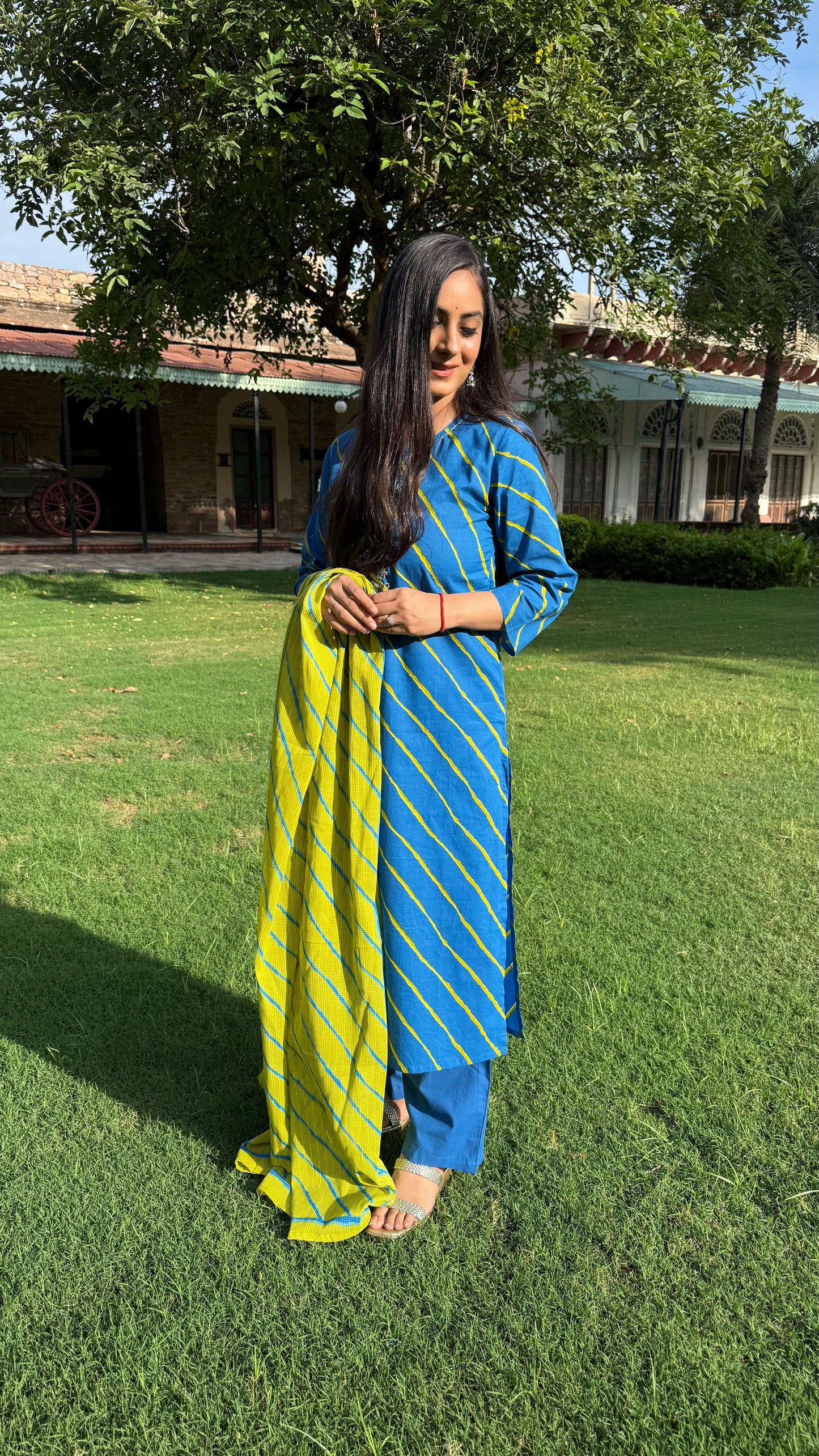 Priya Blue Leheriya Suit Set