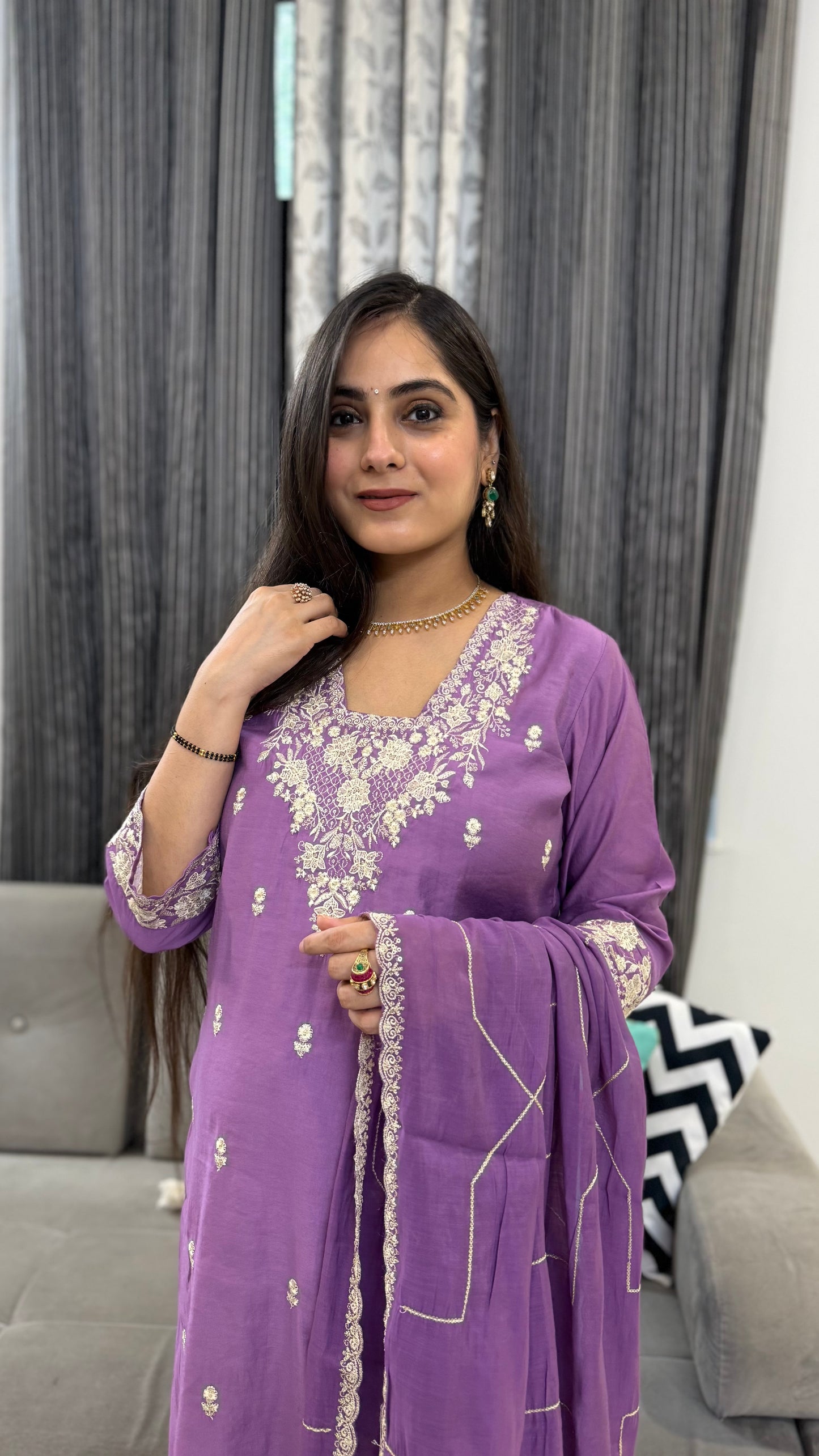 Latika Lilac Embroidered Suit