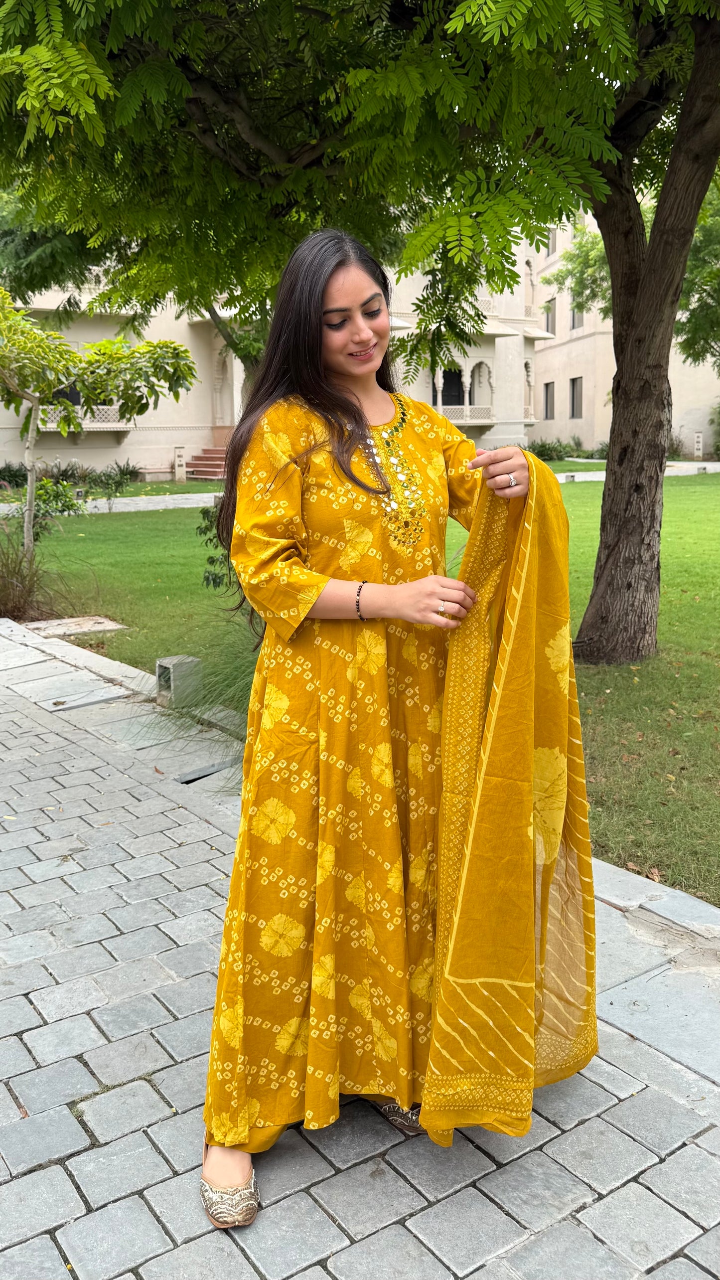 Kavya Mustard Shibori Anarkali Suit