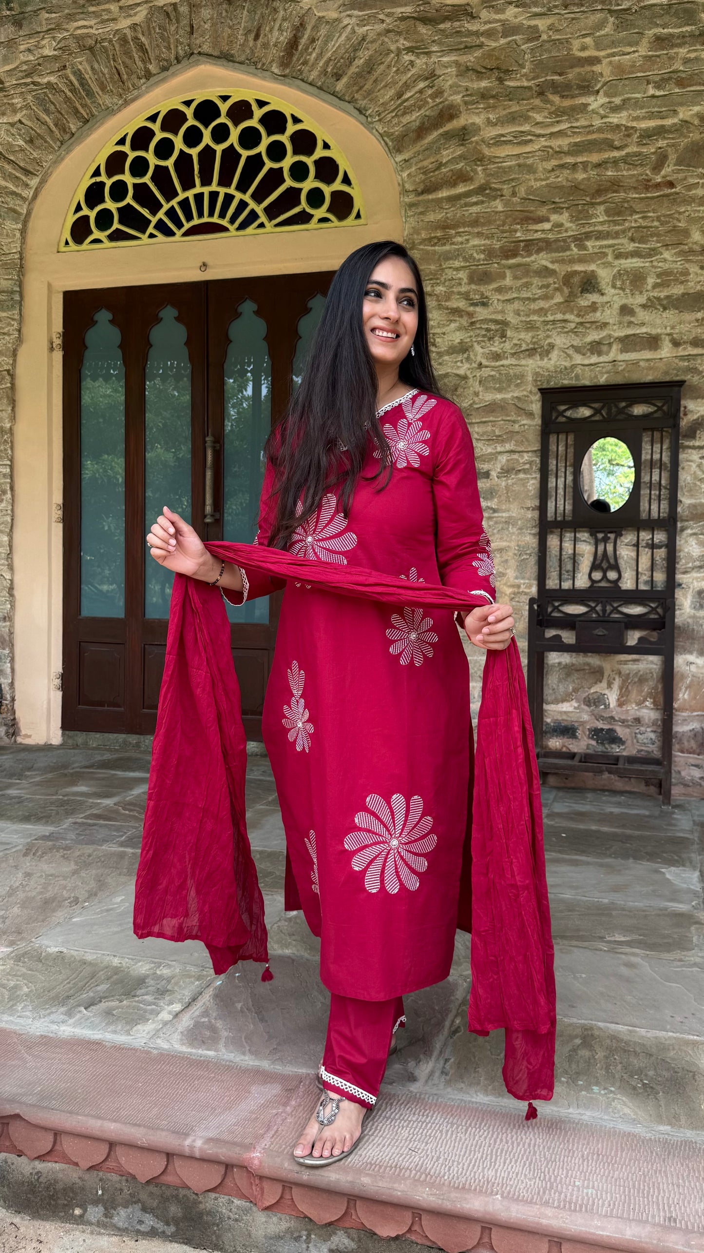 Ruby Floral Embroidered Suit Set