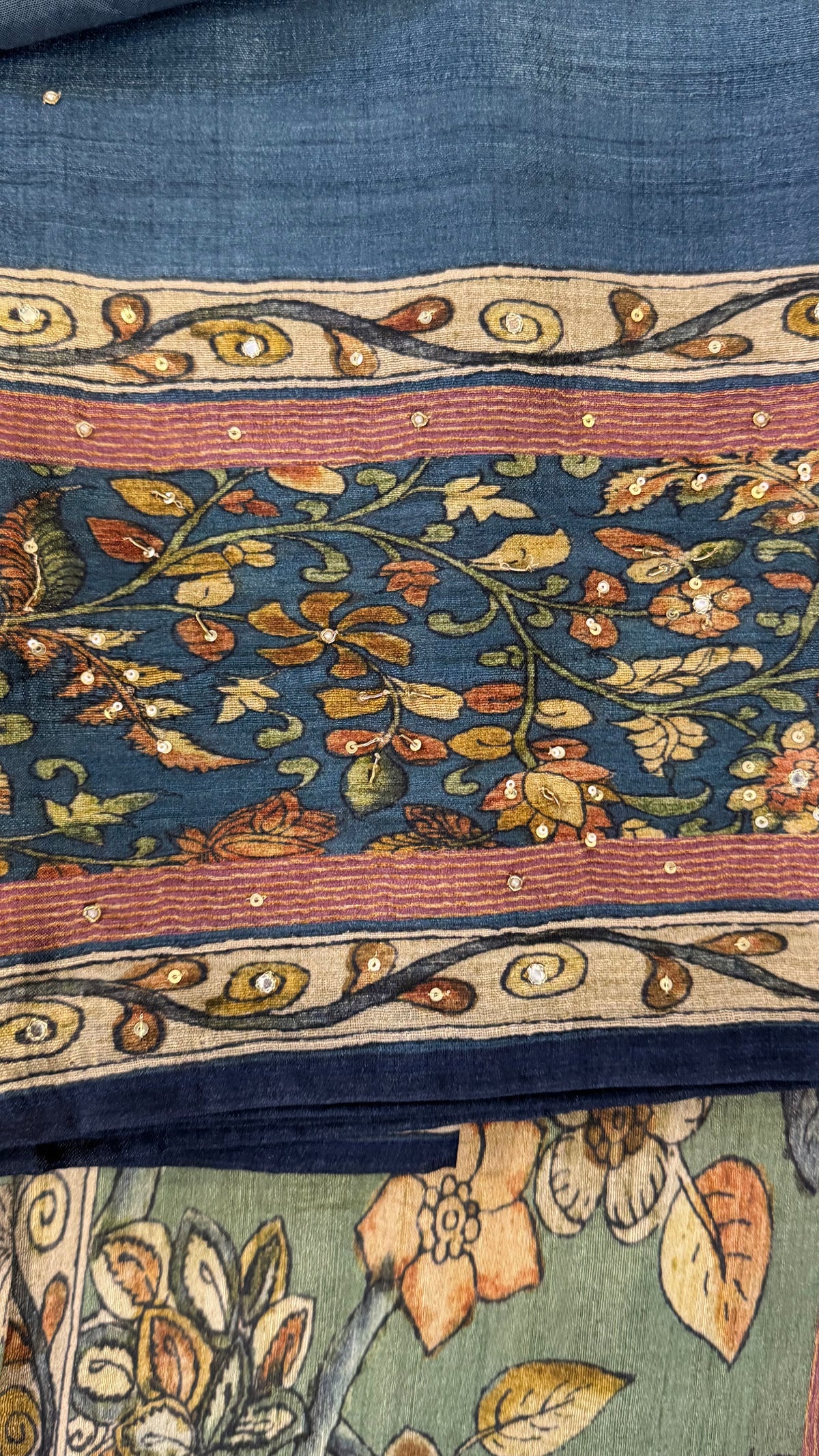 Sana Navy Floral Print Unstitched Suit