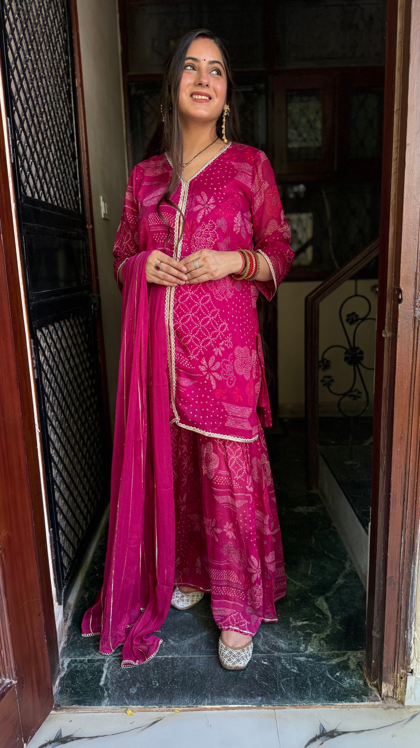 Fiza Pink Chinnon Garara Suit