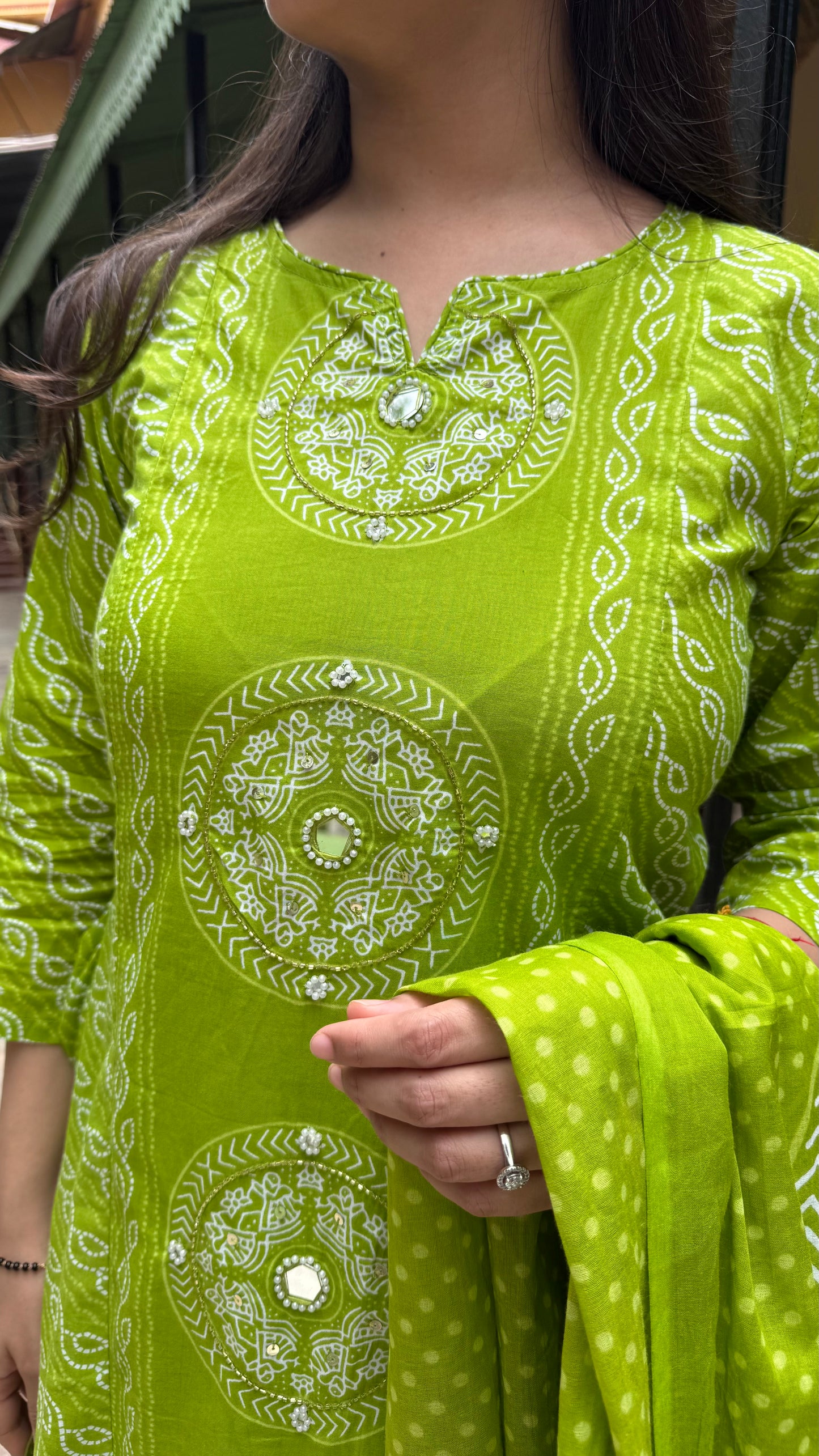 Green Bandhej Suit Set