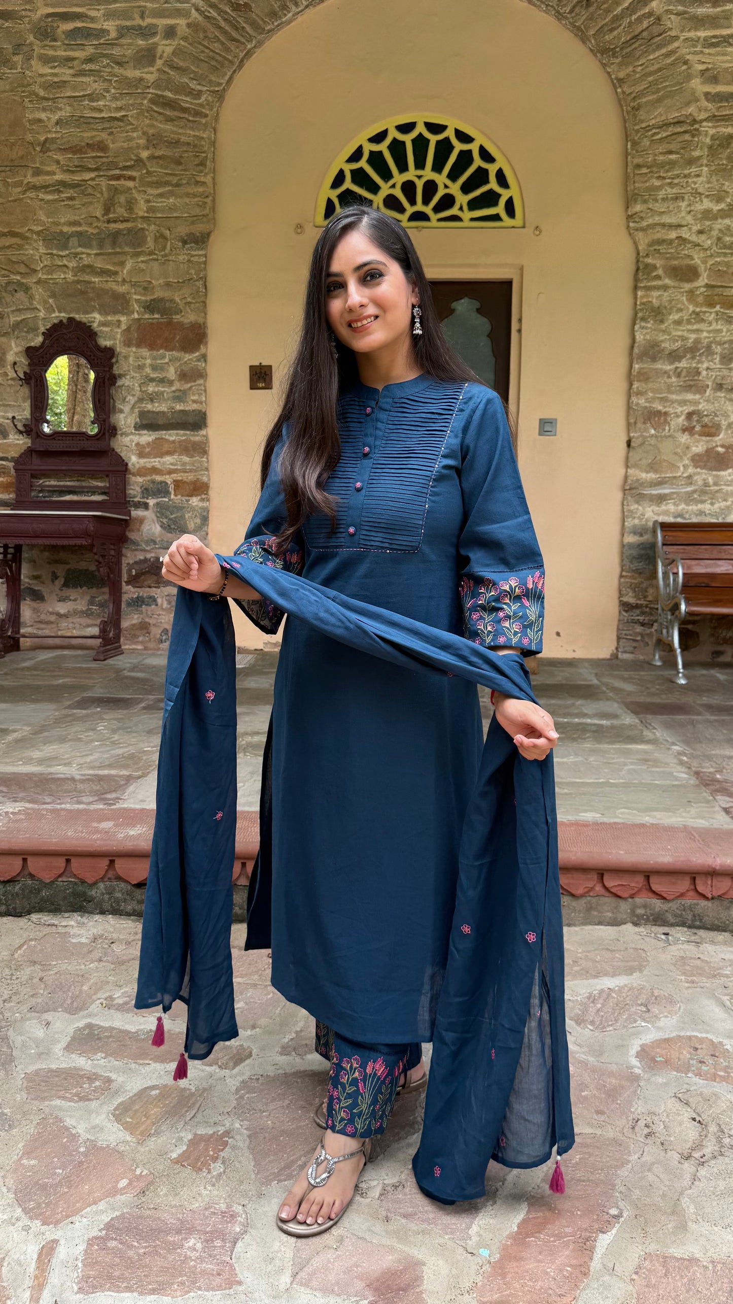 Meher Navy Pintuck Suit