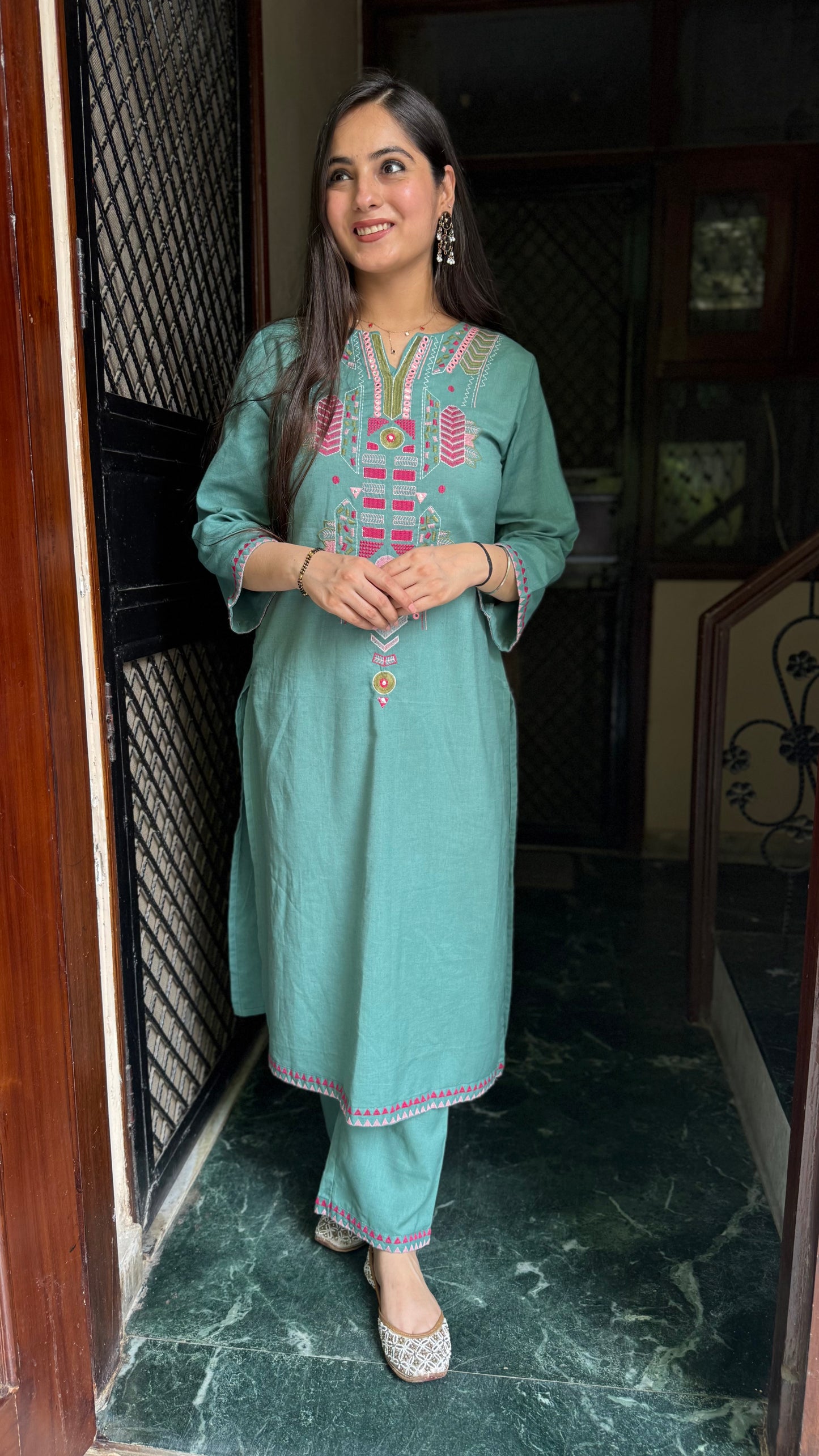 Reena Mint Green Embroidered Coord Set