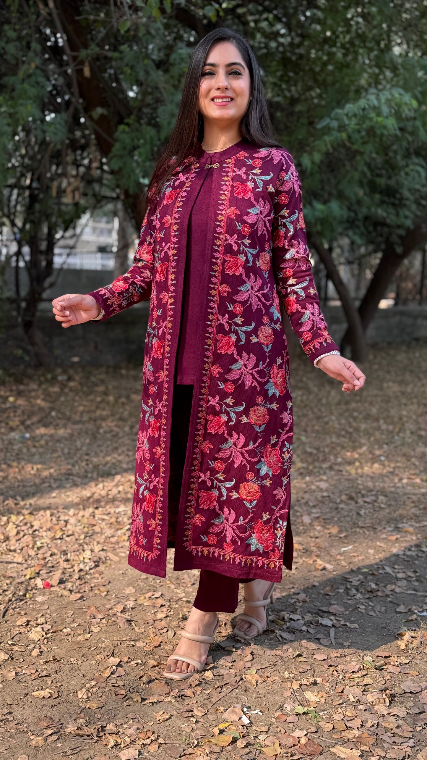 Diksha Wine Jacket Set