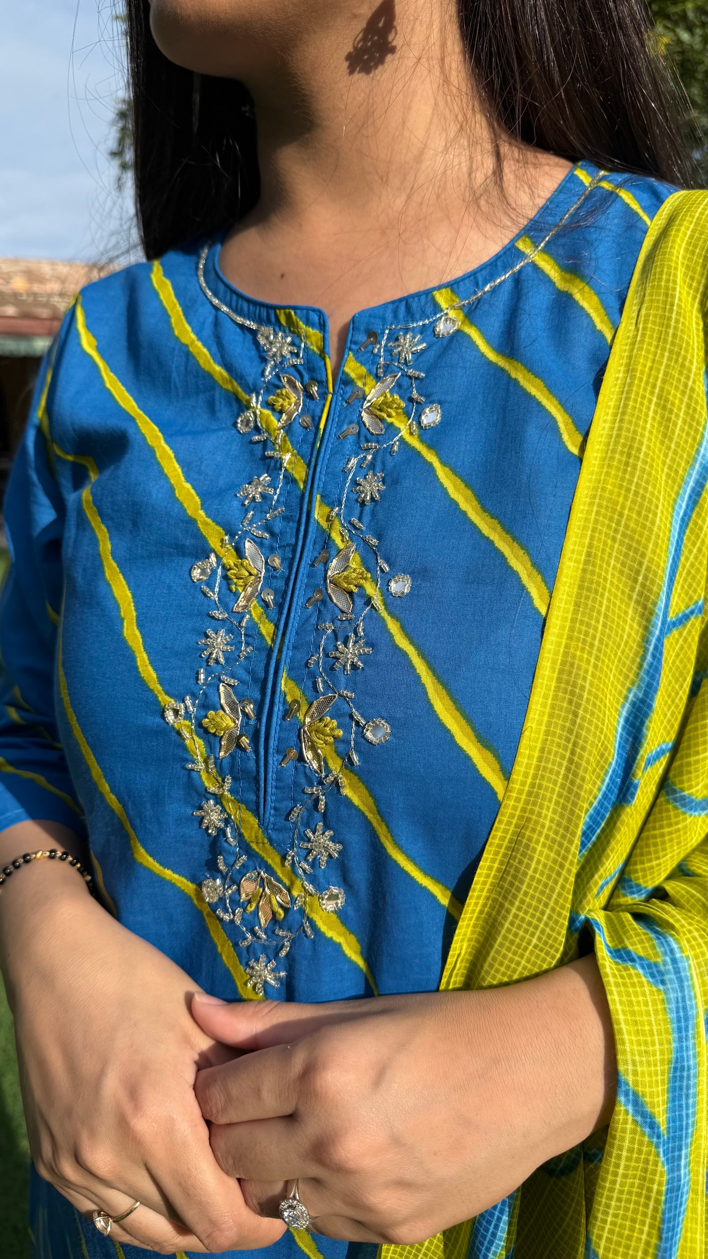 Priya Blue Leheriya Suit Set