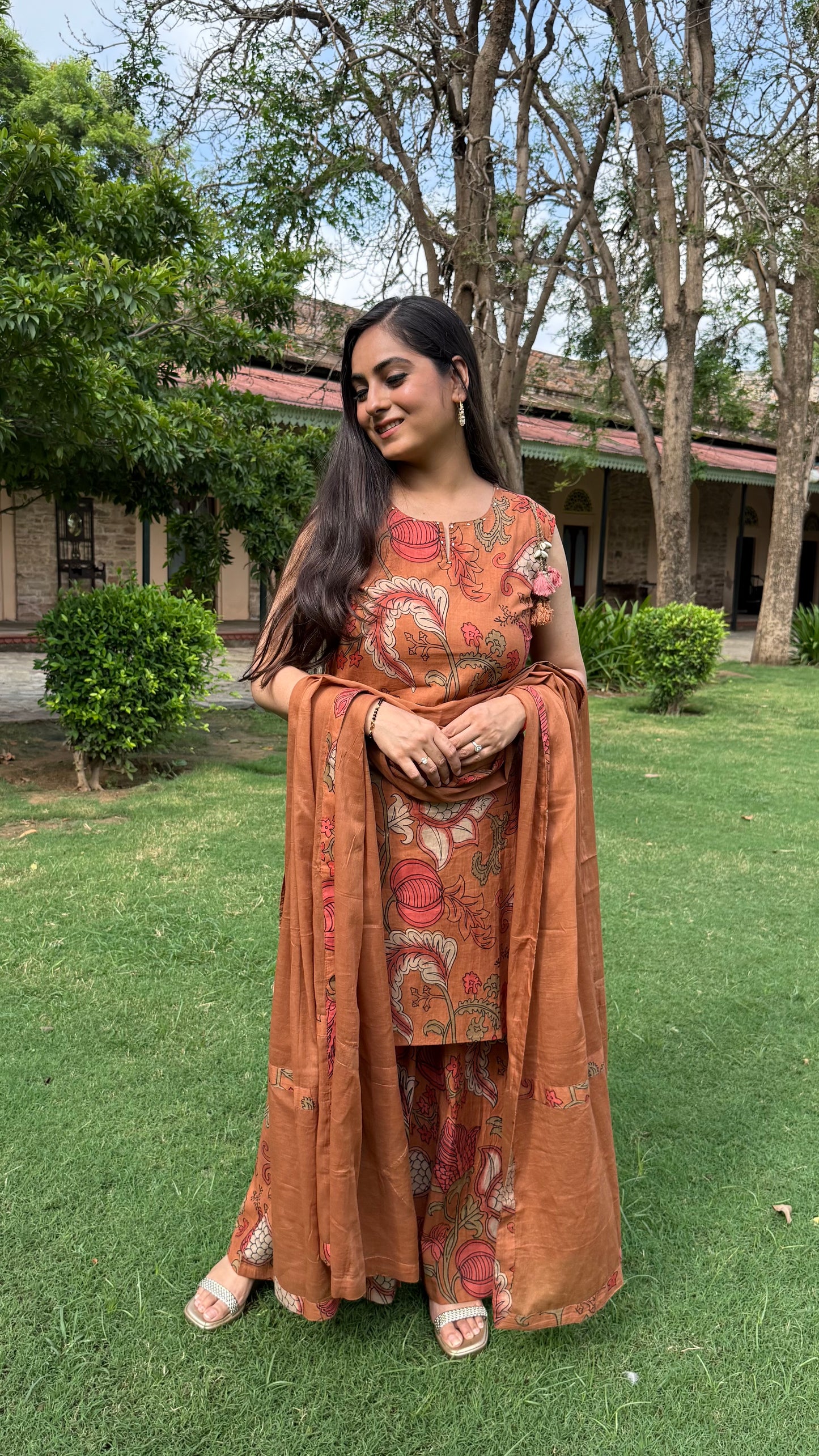 Rust Floral Kalamkari Suit Set