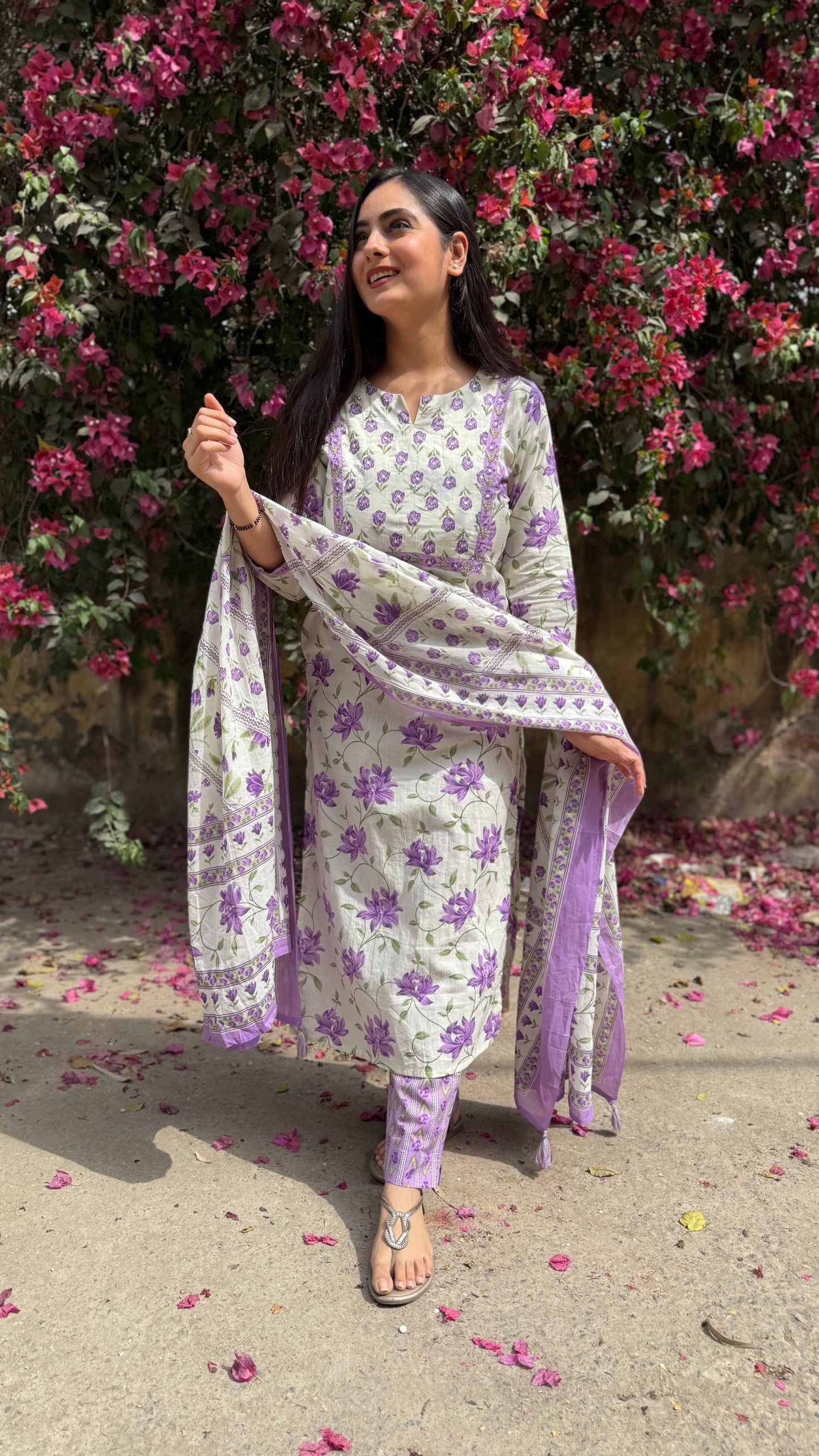 Anushka White Purple Suit