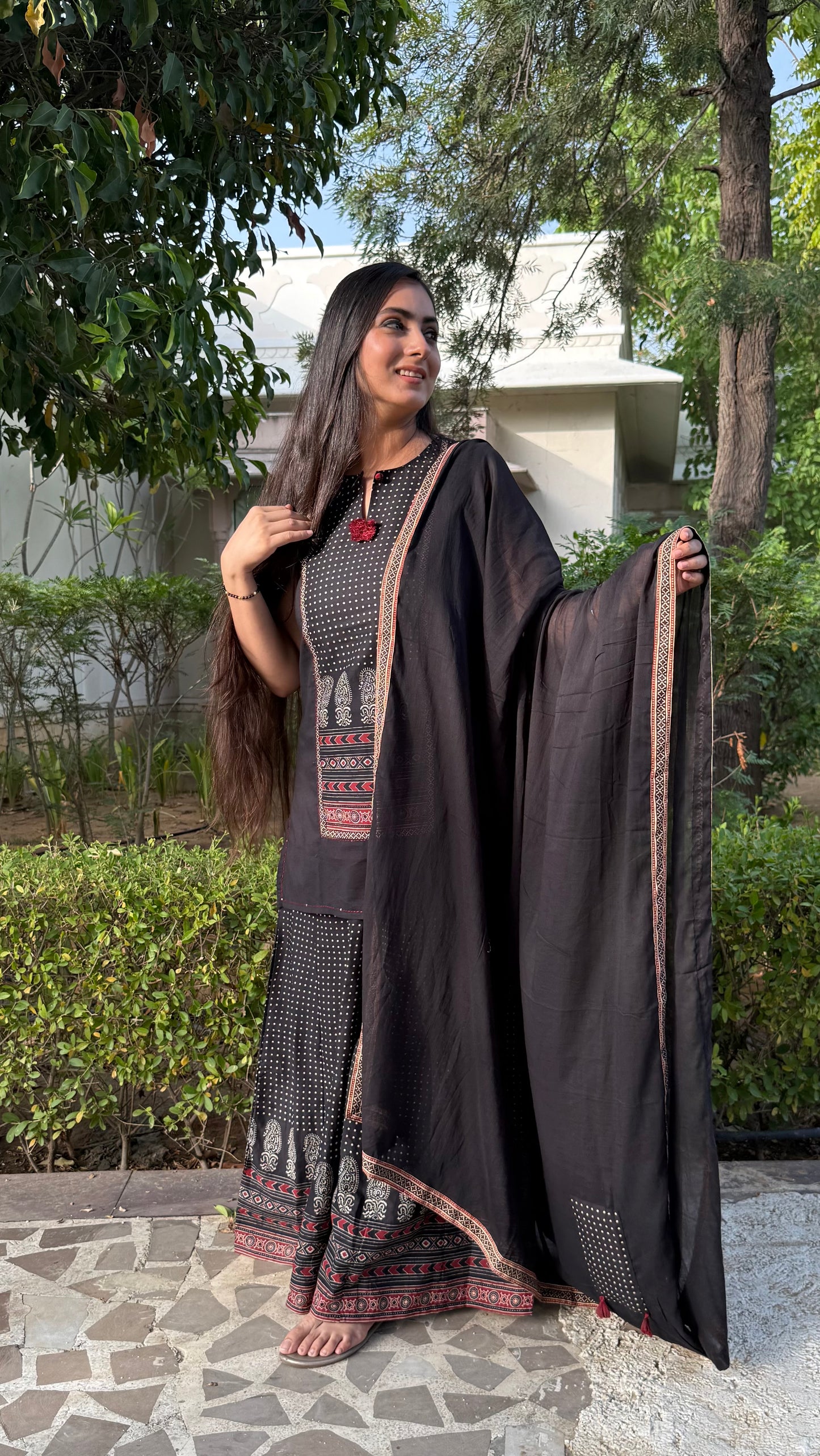 Black Flared Sharara Suit