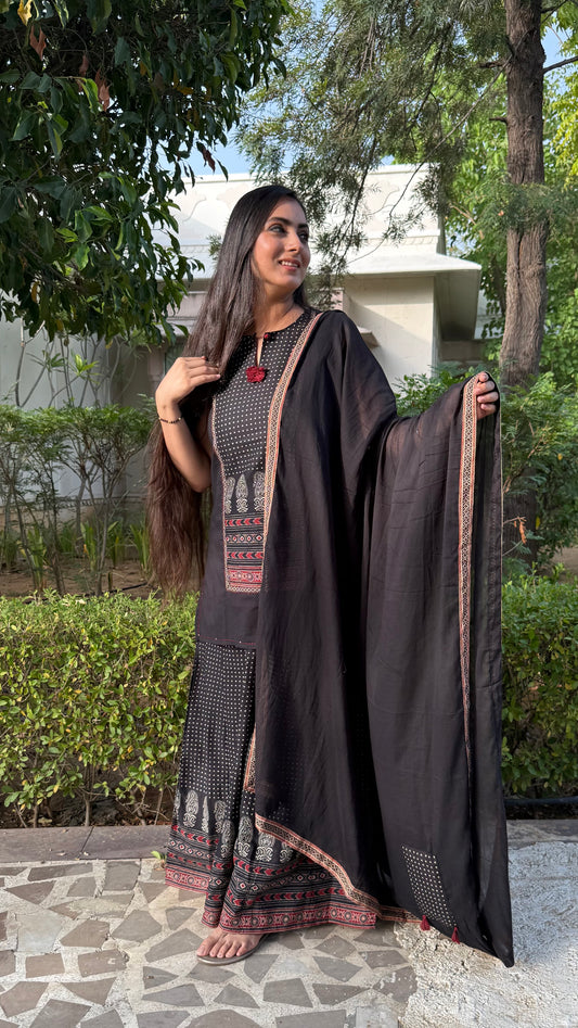 Black Flared Sharara Suit
