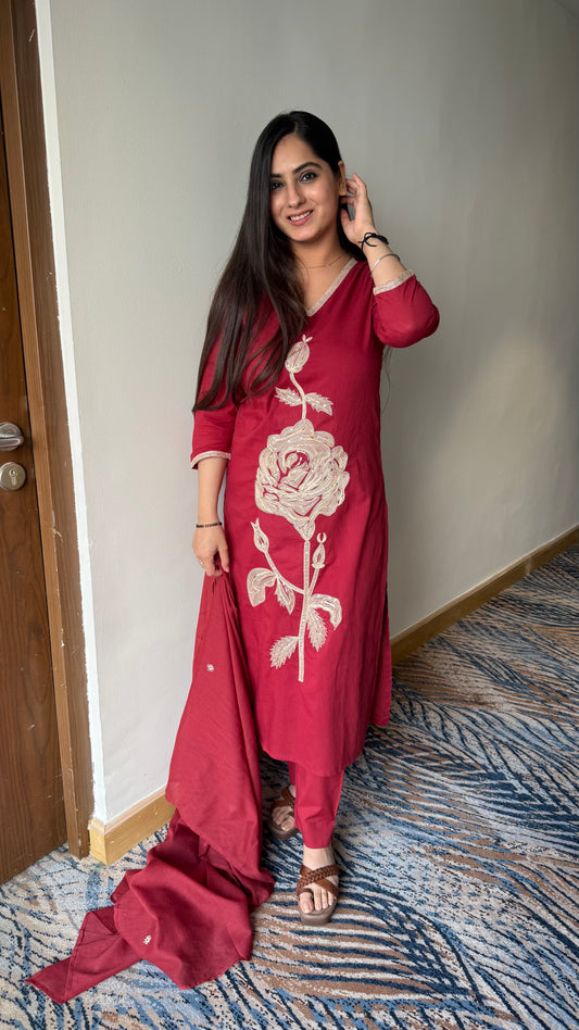Shruti Maroon Cotton Suit