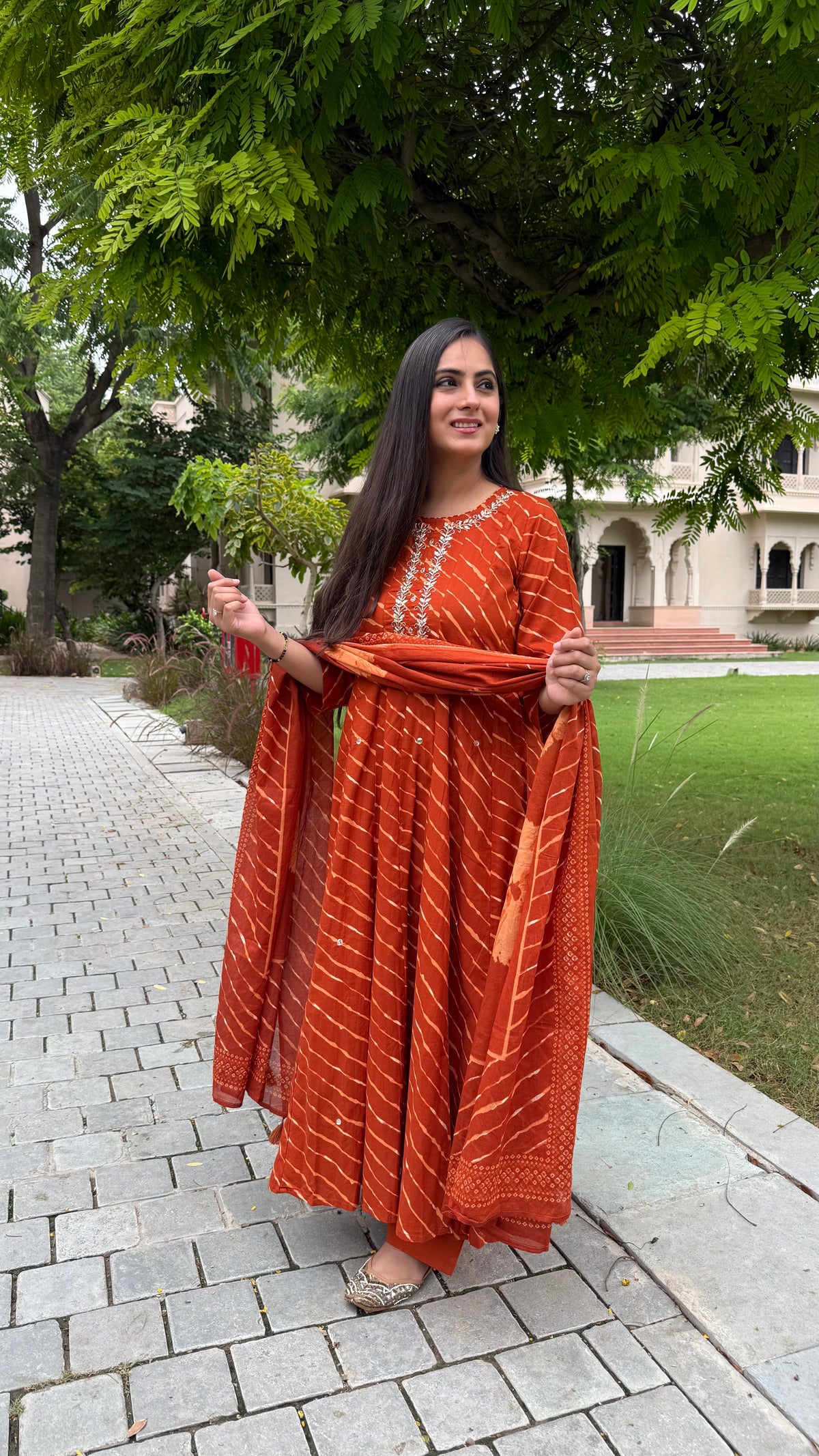 Kyra Rust Leheriya Anarkali Set